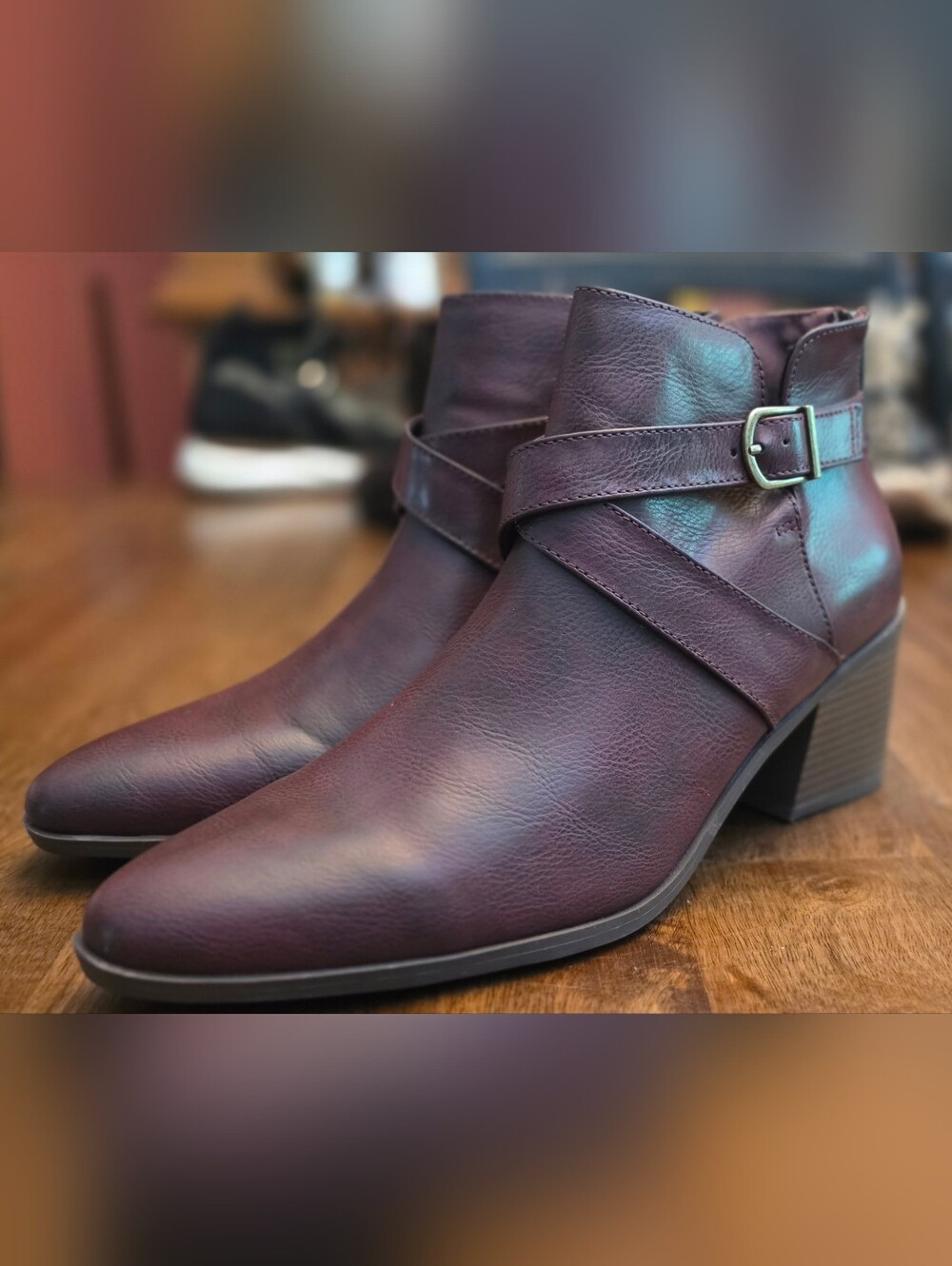 FRYE AND CO. Women’s Ankle Boots in Deep Burgundy - Leather Strap Accent - NWT